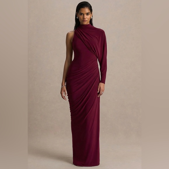 Dresses & Skirts - Elegant One-Shoulder Burgundy Evening Dress